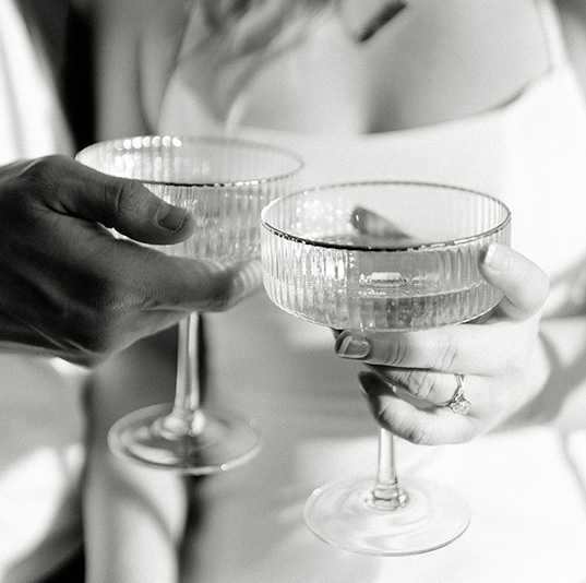 wedding cocktails close up black and white