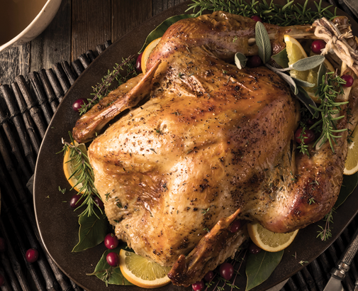aerial view of Thanksgiving Dinner on a table